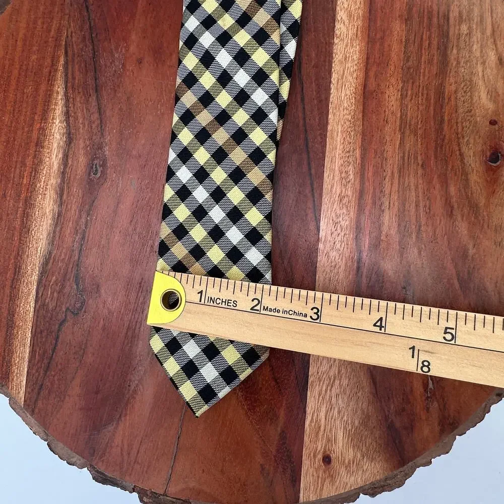 An Original Penguin 100 Silk Tie Skinny Yellow Black Checked EUC Formal Academia